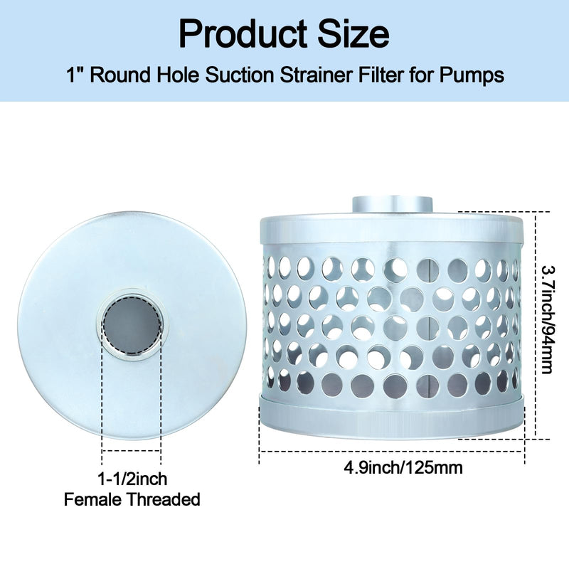 [Australia - AusPower] - Round Hole Suction Strainer Filter for Pumps, Carbon Plated Steel Basket Water Suction Filter, with NPT Female Thread, Reduces Solids Entering Pump (1 inch) 1 inch 