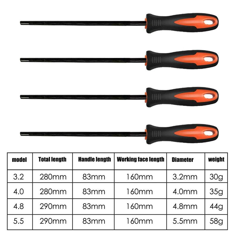 [Australia - AusPower] - Set of 4 Chainsaw Sharpening, Horse Round File, File Chainsaw, Round File Chainsaw, Chainsaw Files, File Set, Available in 4 Sizes of 3.2 mm, 4.0 mm, 4.8 mm, 5.5 mm Horse File Suitable for Chainsaws 
