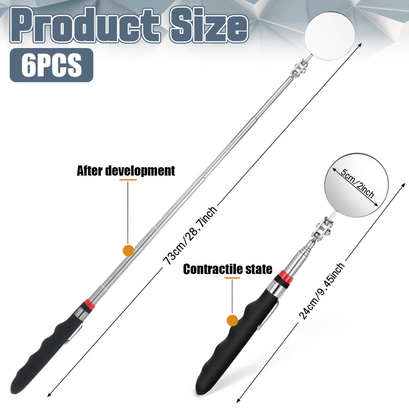 [Australia - AusPower] - 6 Pcs Telescoping Inspection Mirror 360 Rotation Round Inspection Mirrors Flexible Circular Inspection Mirror with Extended Handle for Checking Vehicle Condition 