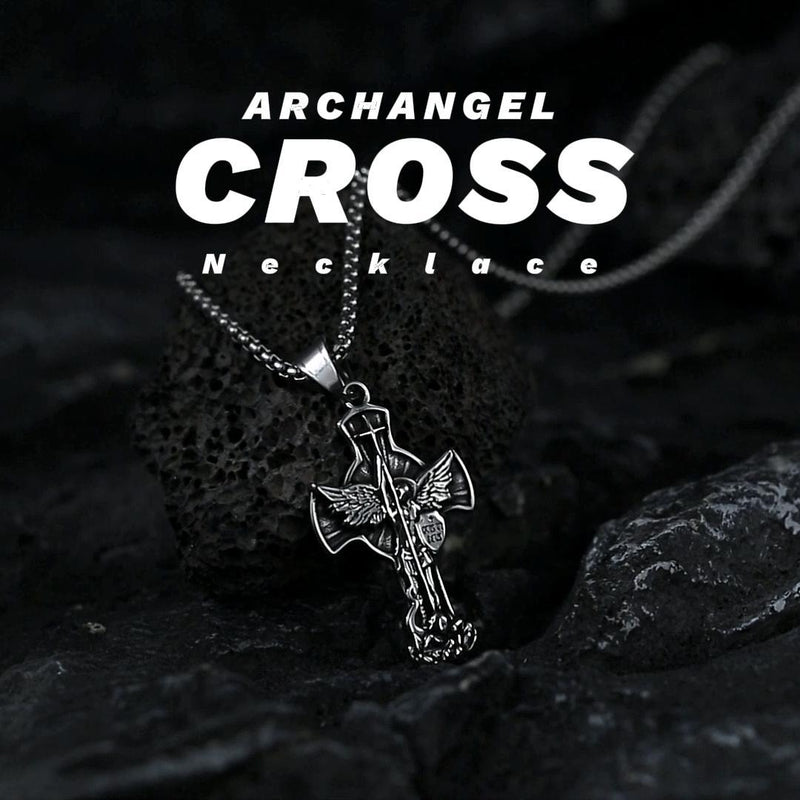 HZMAN St. Michael Archangel Cross Necklace for Men Stainless Steel Retro Angel Exorcism Protect Amulet Pendant saint michael-2