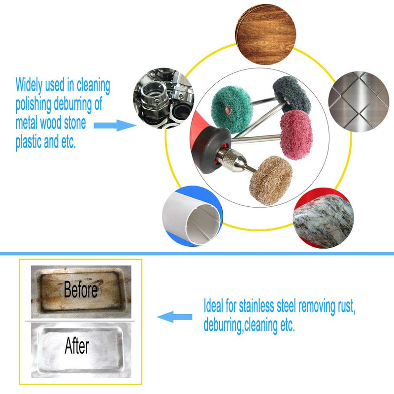 [Australia - AusPower] - FPPO 100PCS Abrasive Buffing Polishing Wheel Set for Rotary Tool,Mini scouring pad Brush Polishing kit, Removal of Rust,Deburring on Metal Surface,with 3mm Mandrel mix100pcs 