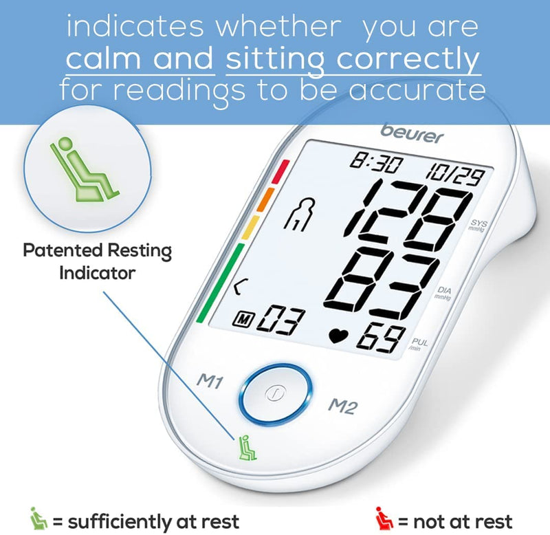 [Australia - AusPower] - Beurer BM55 Blood Pressure Machine  XL Backlit Display, Arrhythmia Alarm, Portable Storage Kit, 2 Users, Automatic Blood Pressure Cuff, Resting Indicator  Blood Pressure Monitor Batteries Included BM55 - Premium XL Backlit Display 