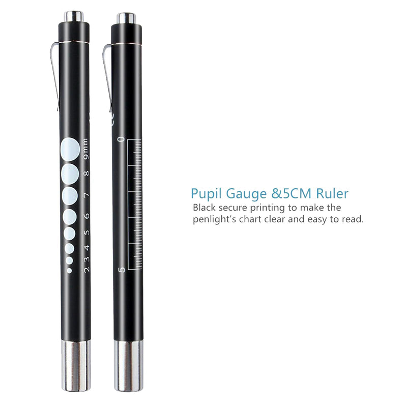 [Australia - AusPower] - Pen Lights for Nurses,2 Pack Medical Pen Light with Pupil Gauge and Ruler, Warm White & Cool White Light LED Penlight for Nursing Students Doctors (Black/White) 1black1white 