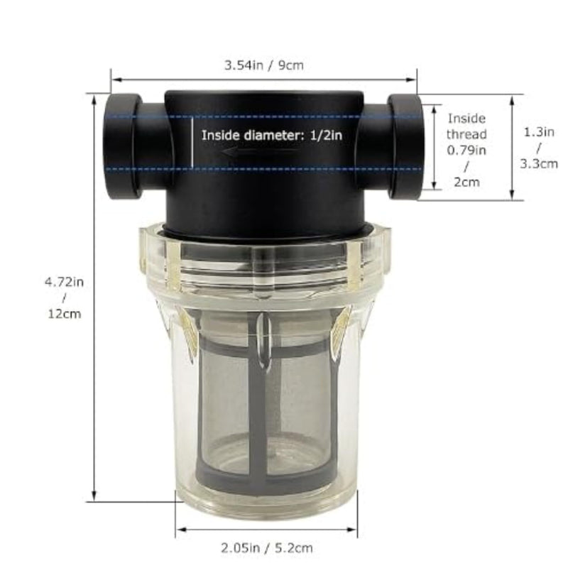 [Australia - AusPower] - SEAFLO 1/2" Female NPT in-Line Strainer with 100 Mesh Stainless Steel Filter Screen – Clear Bowl for Easy Cleaning | Model SF-ST-12 (2-Pack) 2-Pack 