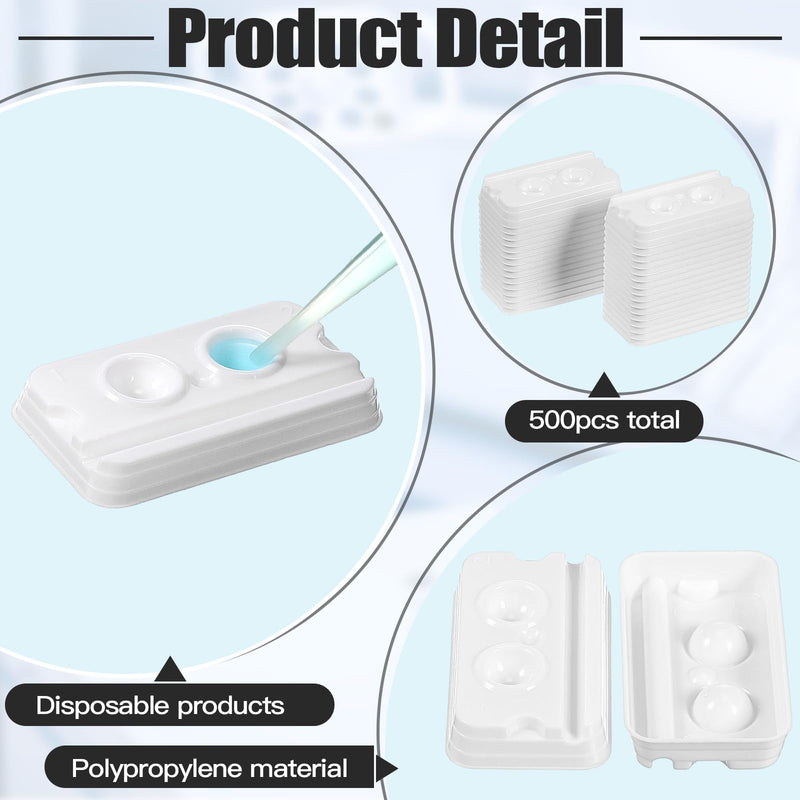 [Australia - AusPower] - 500 Pcs Disposable Dental Mixing Well 2 Wells Plastic Mini Mixing Trays for Mixing Materials (2 Wells, White) 500 