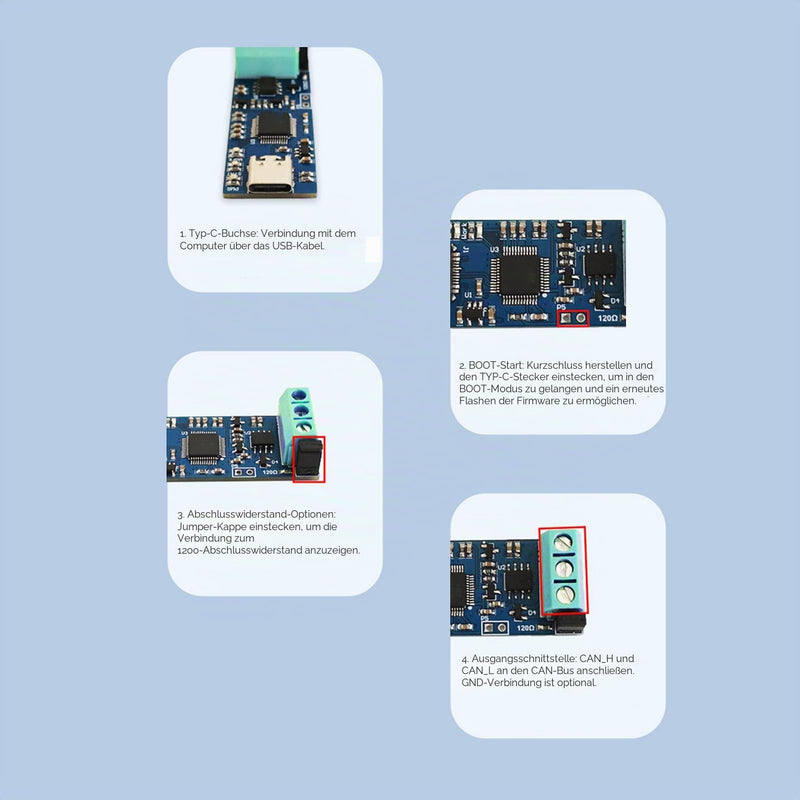 SEAFRONT USB to CAN Module Type C Power Supply Converter Adapter for CAN 2.0A CAN 2.0B CAN FD Protocol Bus Analyzer V2.0 LED Display High Performance