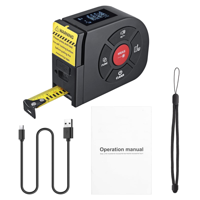 BINTA 2-in-1 Laser Tape Measure, 164Ft/50M Laser Measurement Tool & 16.5Ft/5M Digital Tape Measure, USB-C Rechargeable Distance Meter with LCD Display, Ft/Ft+in/in/M Units for Area/Volume/Pythagorean