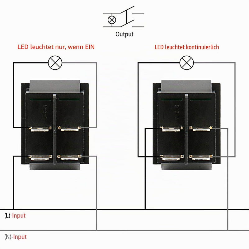 Heschen Rocker Switch ON-OFF DPST 4 Terminals Red Light 16A 250VAC with Waterproof Cover 1