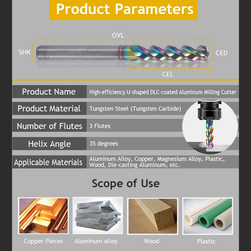 [Australia - AusPower] - 1/8" Carbide Square End Mill for Aluminum Copper Applications, 3-Flute,1/8" Cutting Diameter,1/8" Shank,DLC Coating, CNC Router Bits, End Mill Bits, U-Type Design, 10-Pack (3.175 * 3.175 * 12mm) 3.175*3.175*12mm 