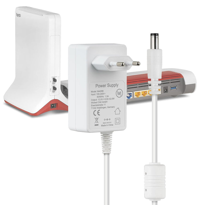 Wicked Chili 12 V / 3.5 A Power Supply 3 m Long Cable Compatible with AVM | Fritz!Box Router, Fritz WLAN Repeater (AX, DSL, Cable, LTE) Telekom Speedport Smart, Plug Power Supply Extension 300 cm
