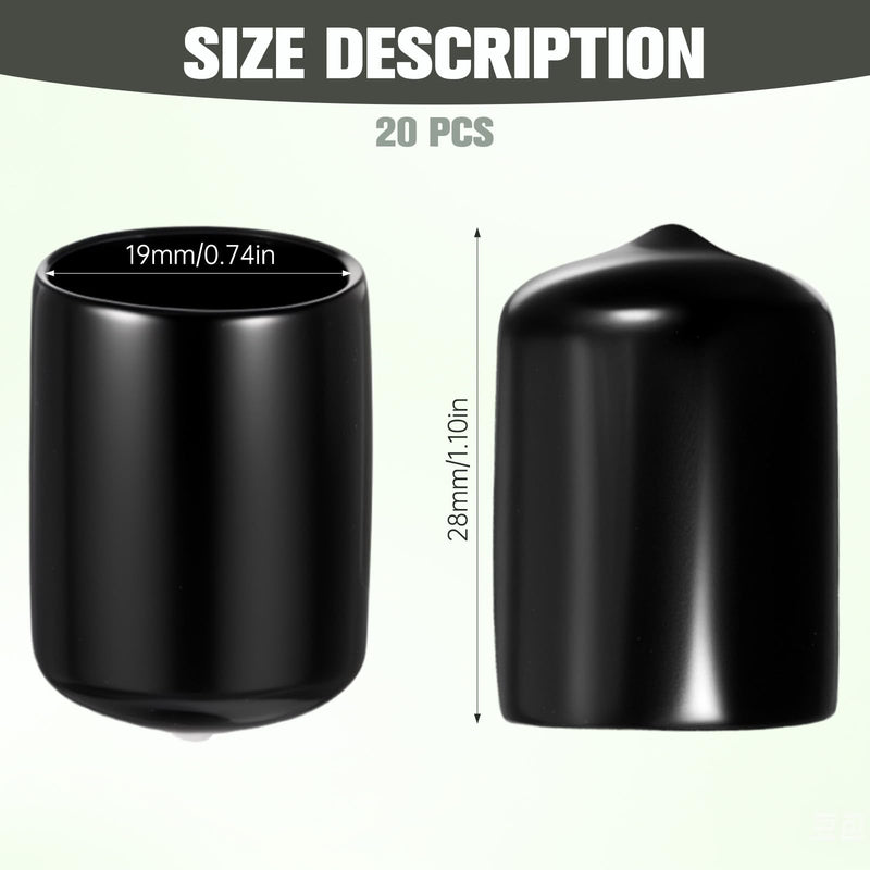 [Australia - AusPower] - 20 Pcs 3/4" Rubber Caps and Plugs, Round End Cap for Metal Tubing Protective Rubber Caps Black Vinyl Cover Screw Thread Protectors Assortment Kit for Metal Tube Rod Bolt Screw 