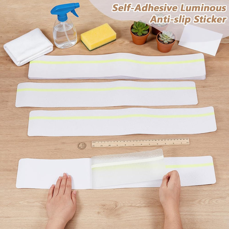 BENECREAT 15 Pack 24x4.1 Inch Glow in Dark Anti-Slip Tape, Luminous Stair Treads, Transparent Safety Tape with Self-Adhesive Feature for Indoor and Outdoor Steps