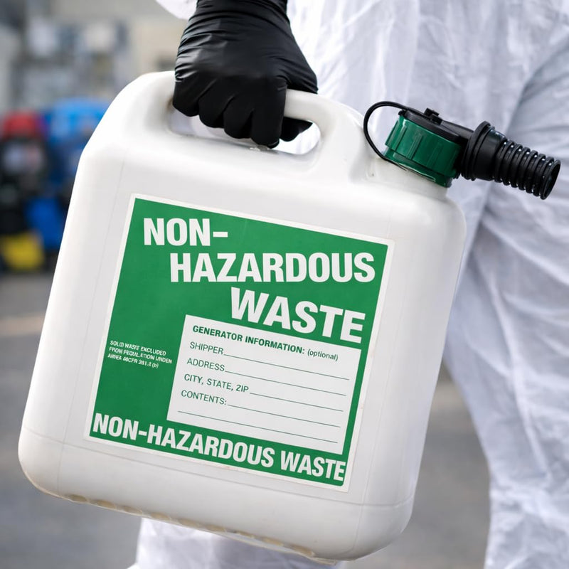 Non-Hazardous Waste Labels, 6 x 6 inches, Green/White, Self-Adhesive Vinyl, Pack of 25