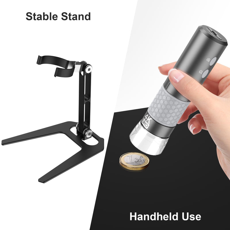 [Australia - AusPower] - WiFi USB Digital Handheld Microscope, 50 to 1000x Wireless Magnification Endoscope 4K 3840x2160P Camera 8 LEDs with Metal Stand for iPhone iPad Android Mac Windows Linux Chrome Grey 
