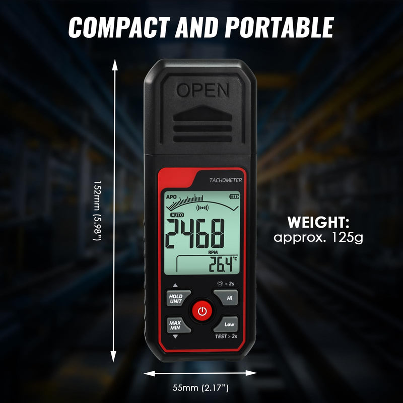 [Australia - AusPower] - Digital Speedometer, Laser Sensor, Touchless Tachometer, Range from 2.5 to 99999 RPM, High Accuracy, with Alarm Function, Backlight, Analog Bar Scale 