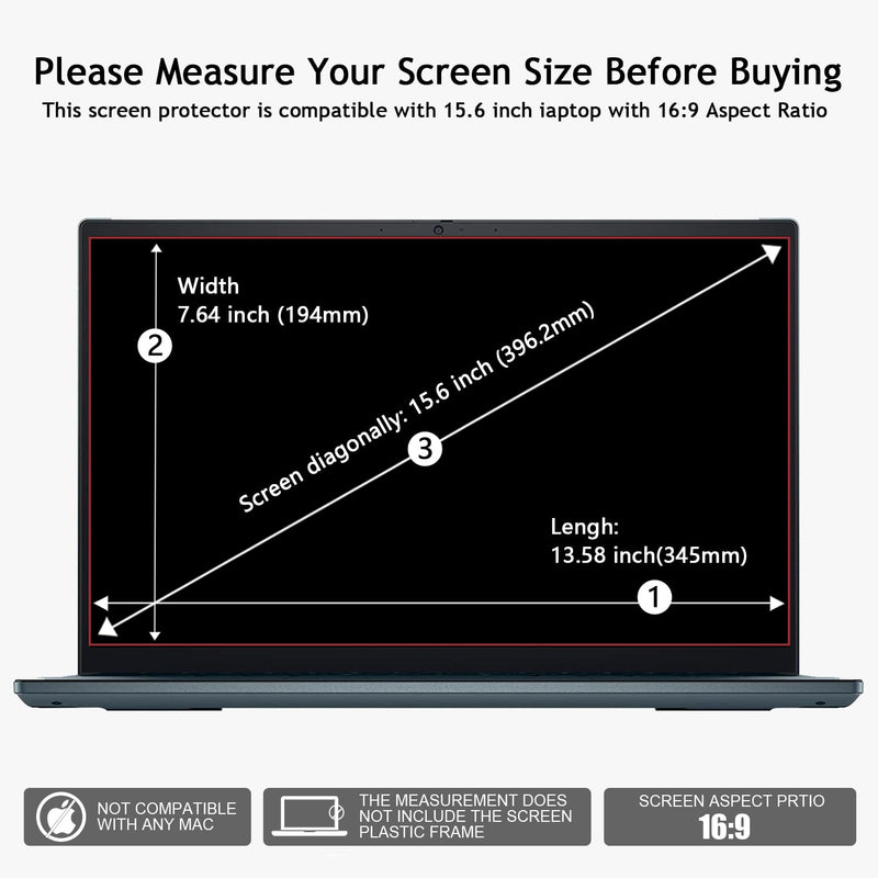 [Australia - AusPower] - 2Pack 15.6" Universal Laptop Screen Protector Tempered Glass Compatible with HP/Dell/Acer/ASUS/Samsung/Lenovo/MSI/Toshiba/LG/Razer Blade 16:9 Aspect Ratio Screen, Bubble Free,Anti Scratch Ultra-Clear Tempered Glass Film 