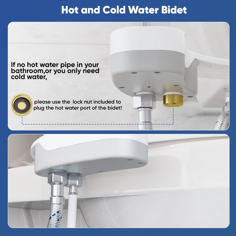 Hot and Cold Bidet, Warm Water Bidet Attachment for Toliet, Non-Electric Warm Bidet with Adjustable Water Pressure, Dual nozzle Rear and Feminine Wash - Self cleaning (White) White