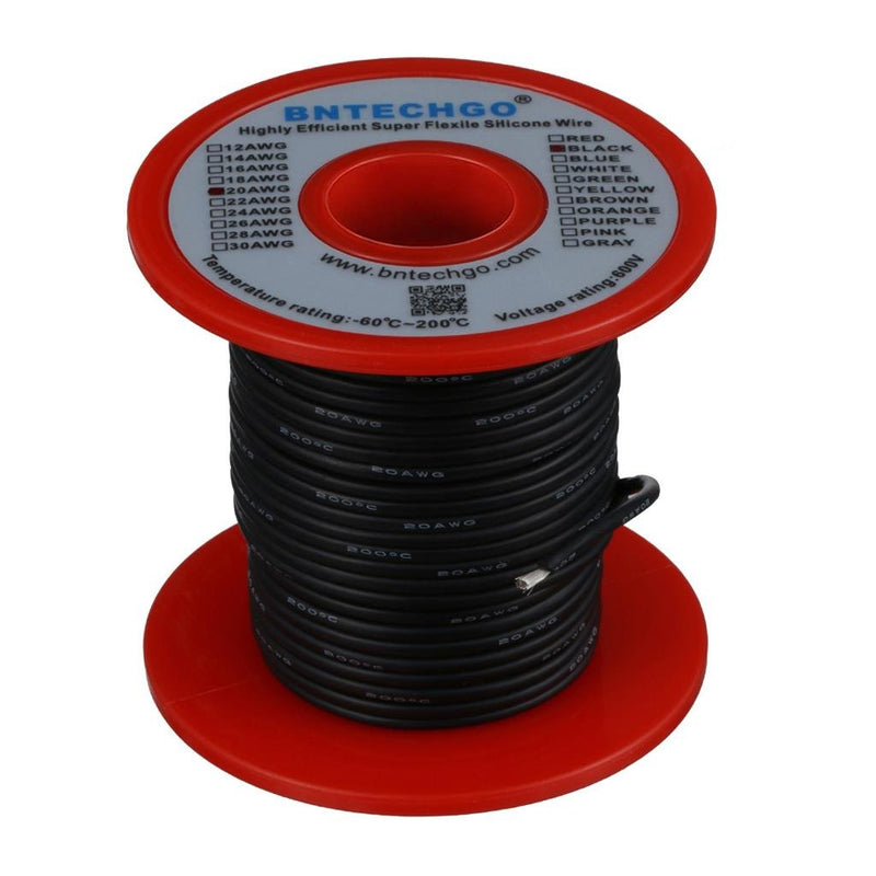 [Australia - AusPower] - BNTECHGO 20 Gauge Silicone wire spool 100 ft Black Flexible 20 AWG Stranded Tinned Copper Wire silicone wire 100ft silicone wire black 