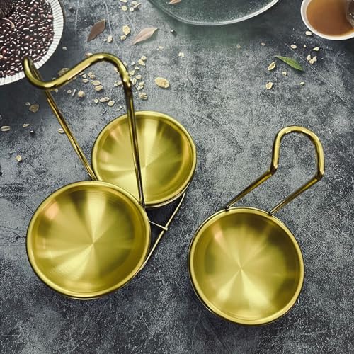 Zerodis Stainless Steel Soup Ladle Holder, Upright Spoon Ladle Rest Kitchen Countertop Utensils Rack for Hotpot Restautant Buffet Fast Food Restautant Kitchen Decor Tool (Golden with 1 Golden With 1 Plate