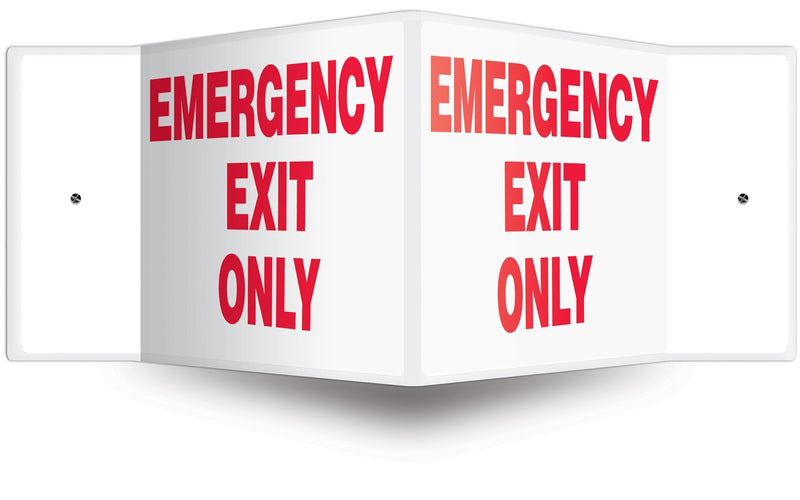 Accuform PSP336 Projection Sign 3D, "Emergency EXIT ONLY", 8" x 12" Panel, 0.10" Thick High-Impact Plastic, Pre-Drilled Mounting Holes, Red on White