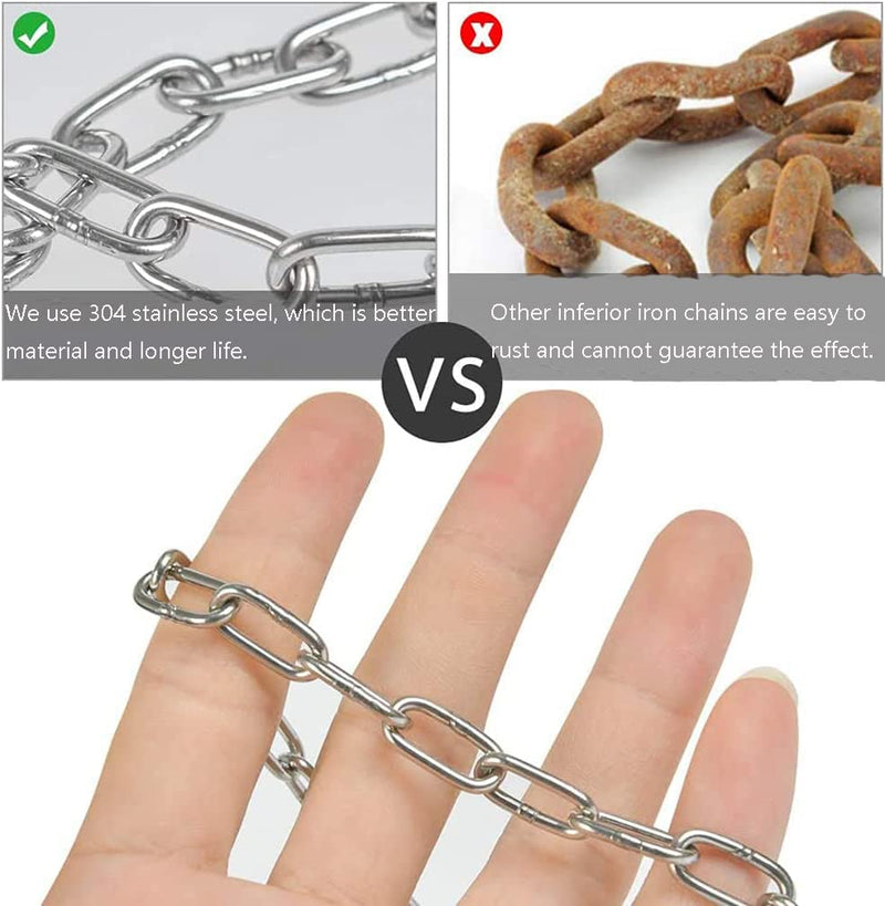 SUS304 Stainless Steel Chain Metal Chain Link Chain Small Light Duty Chain Utility Chain for Home Outdoor Camping Hanging Pet Chain Prevention Theft -Thickness 0.08 inches (2mm)- Length 9.8ft (3m) 2mm*3m