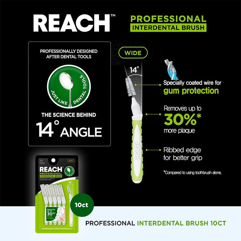 [Australia - AusPower] - Reach Interdental Brush Cleaners, Wide, 10 Count, Sensitive Gum Protection, Plaque Remover, Brushes Between Teeth & Braces, Dental Toothbrushes, Oral Care, for Adults & Kids 60 Count (Pack of 1) 