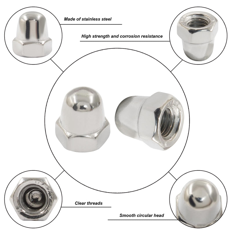 [Australia - AusPower] - 50PCS M6-1.0mm Acorn Cap Nuts, Stainless Steel Hex Cap Dome Head Nuts Locknuts, Bright Finish 50 