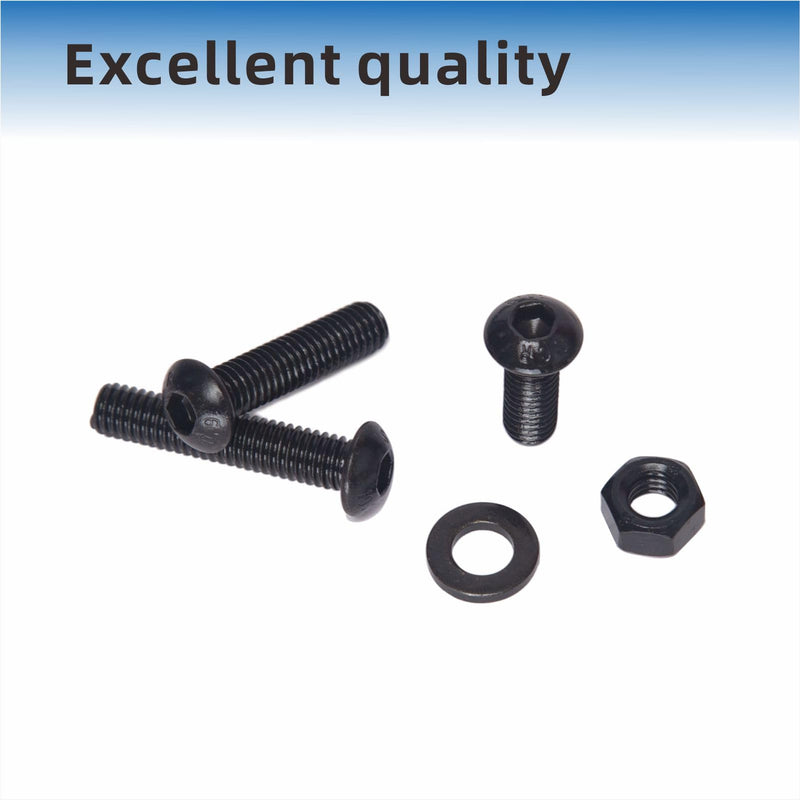 [Australia - AusPower] - 150PCS M6 x 12/16/20/25/30mm Button Head Hex Socket Cap Screws Bolts Nuts Washer Assortment Kit, 10.9 Grade Alloy Steel Black Oxide, Metric Bolts and Nuts Assortment,Fully Threaded M6 Alloy Steel Black Button Head Kit 150 