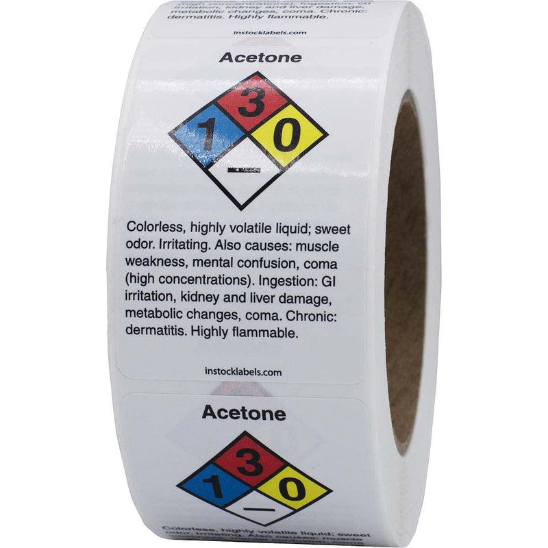 Acetone Chemical NFPA Labels, 2 x 3 Inch Rectangle, 500 Total Labels per Roll