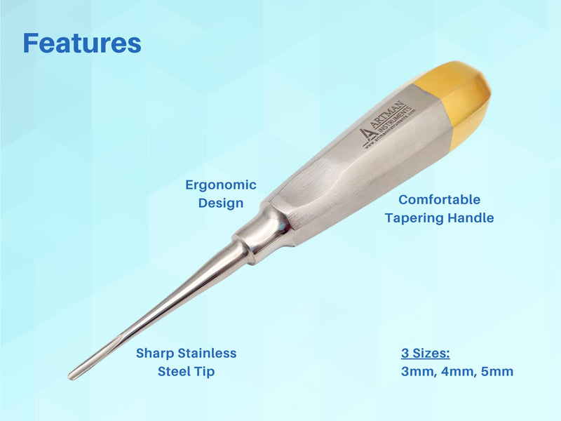 [Australia - AusPower] - Dental Straight Extraction Elevators Root Tip Elevator Gouge Elevator 2mm 3mm 4mm Set of 3 