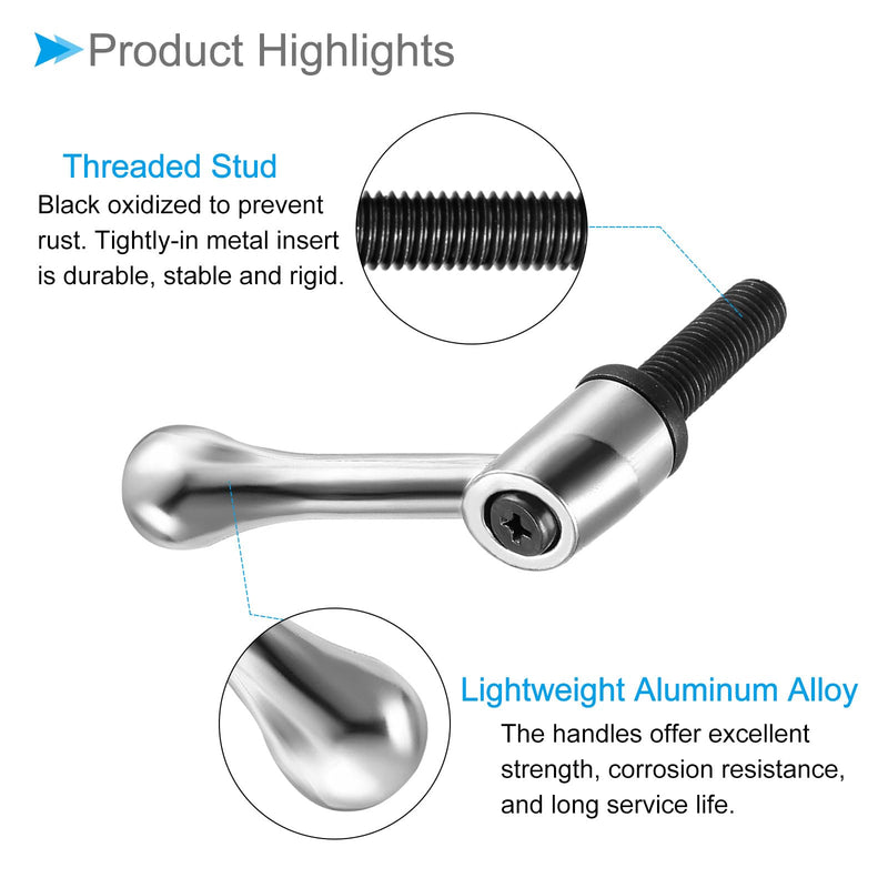 [Australia - AusPower] - Clamping Lever Handles, M12 x 40mm Male Thread, Adjustable Quick Release Locking Rotating Bolt Knobs Silver Tone - (Applications: for Lathe Machinery), 2-Pieces 