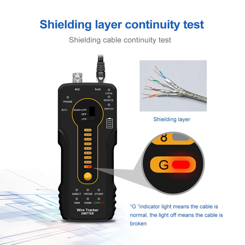 [Australia - AusPower] - Digital Tone Cable Tracer, WANLUTECH Network Cable Tester Tone Generator and Probe Kit RJ11 RJ45 Cable Test for Cable Continuity Checking NCV Detecting PoE Switch Power Supply Pins CT-66 