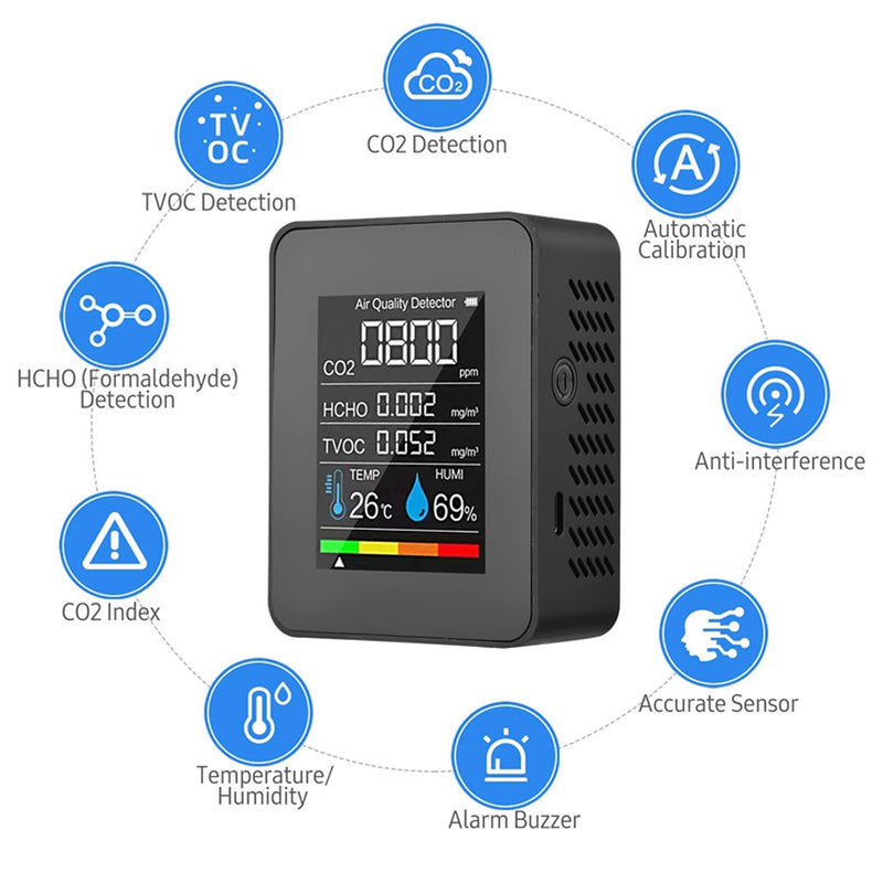 [Australia - AusPower] - Air Quality Meter, CO2 Meter Air Quality Monitor CO2 Carbon Dioxide Detector LCD TVOC HCHO Temperature Humidity Air Quality Monitor 