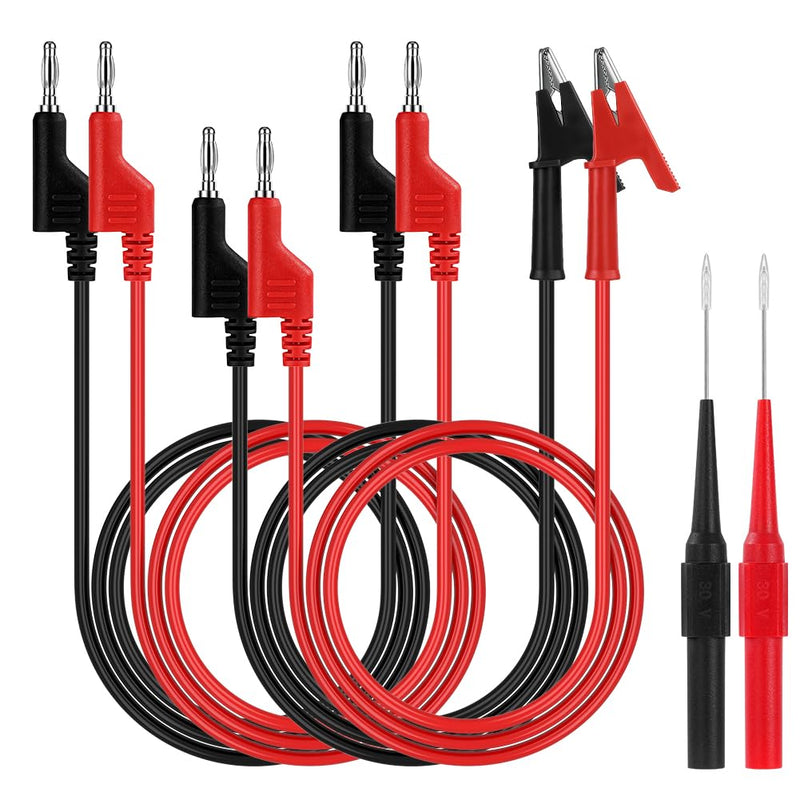 AXFEE Set of 6 Test Leads with Crocodile Clips Cable, Multimeter Cable Set with 2 Banana Clamp Cables, 2 Pieces 4 mm Banana Plugs to Crocodile Clips Test Cable and 2 Pieces Test Probes | Messleitungen Set mit 2 BananenklemmeKabel, 2 Stück 4mm Bananenst...