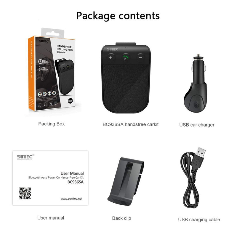 [Australia - AusPower] - SUNIEC Handsfree Bluetooth Speaker Phone for Cell Phone Car Kit, Hands Free Calling Bluetooth for car, AUTO Power ON Off Support Siri Voice Assistant Phone Bluetooth for car - BC936SA 