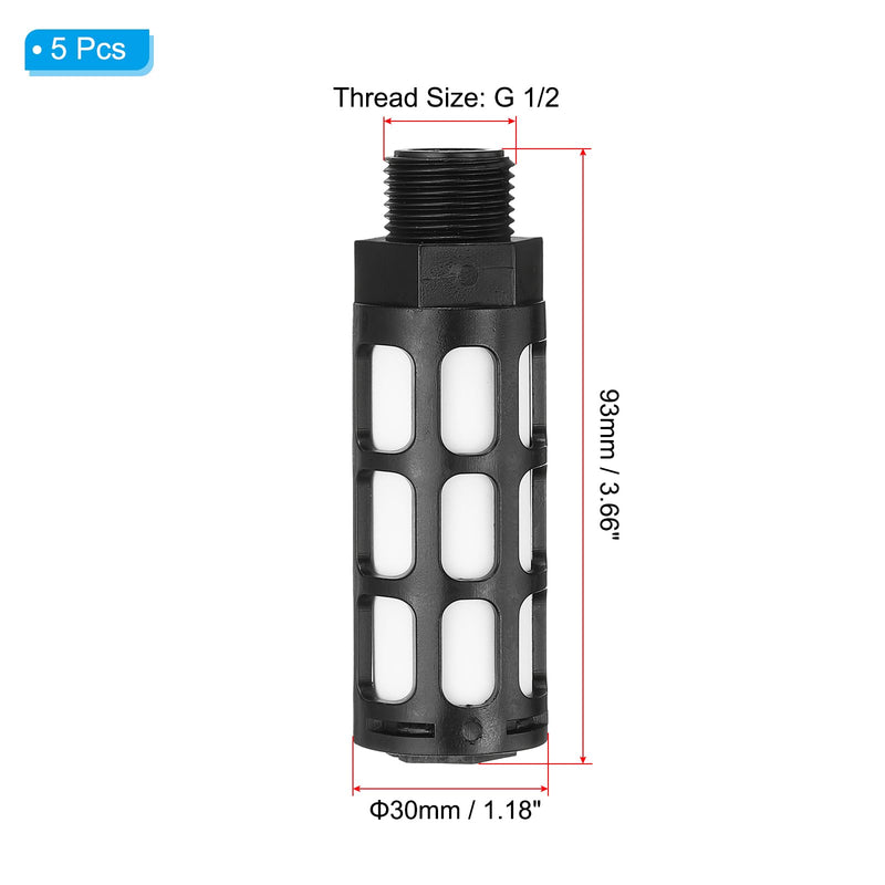 [Australia - AusPower] - PATIKIL Compressed Air Silencer G 1/2, 5 Pack Plastic Air Compressor Exhaust Silencer Filter Air Solenoid Valve Muffler Fit for, Black 