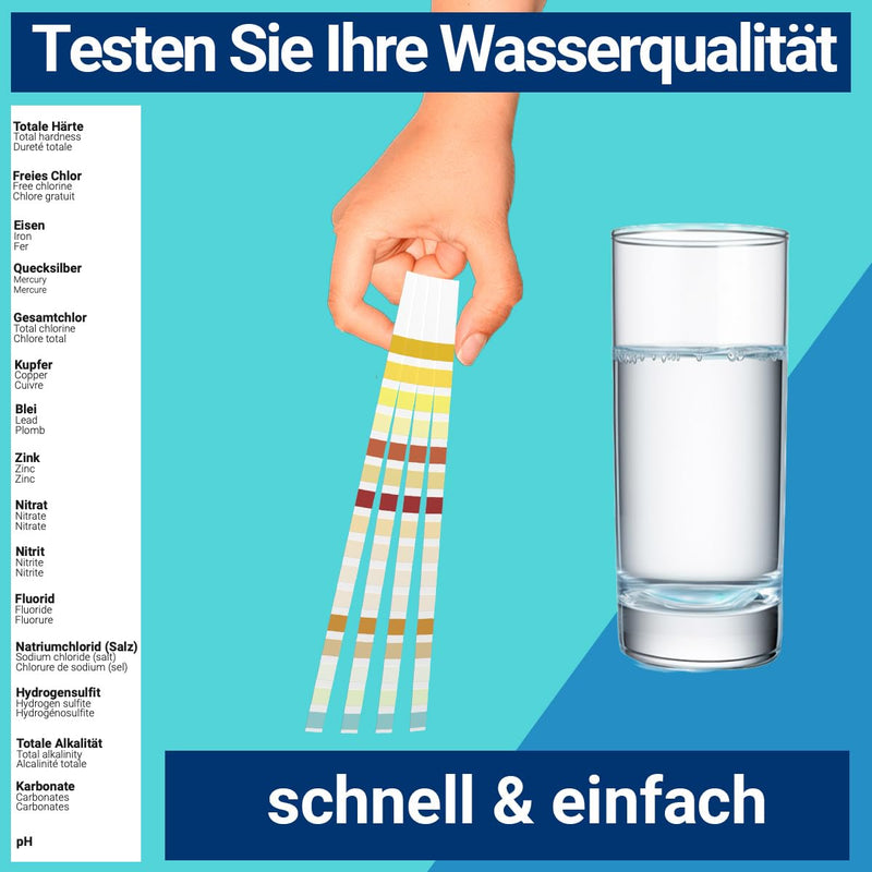 [Australia - AusPower] - 130 x 16-in-1 drinking water test strips in tube, water analysis for 16 parameters, ideal water test strips for drinking water, pool, spa and aquarium, tests water hardness, lead, copper, iron and 