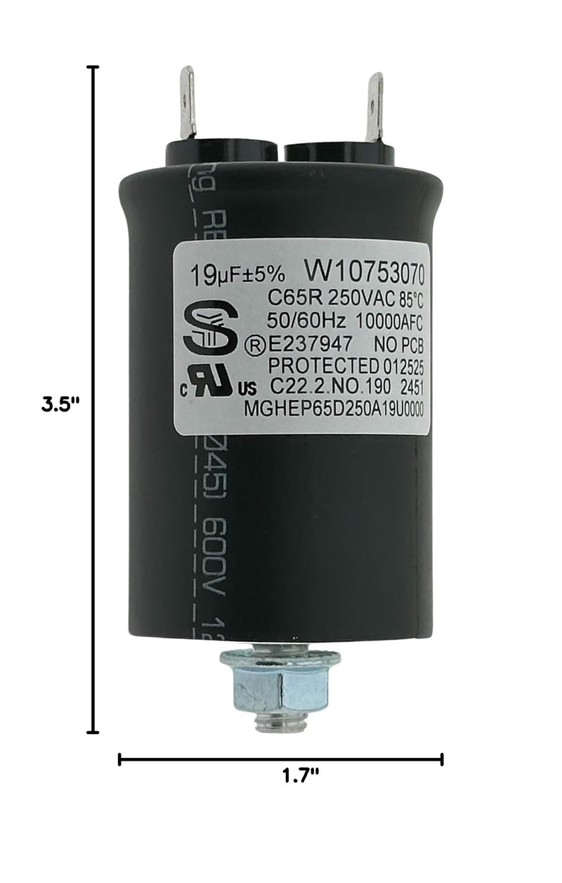 W11662065 W10753070 Capacitor C65R 19uF 250VAC Compatible with Maytag Kenmore KitchenAid Dishwasher, Replaces 4979039, AP7211137, PS16875933, EAP16875933