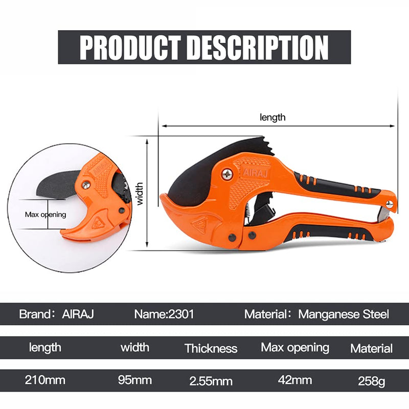[Australia - AusPower] - AIRAJ- PVC Pipe Cutter | Cuts up to 1-5/8" (1.6'') | Ratcheting PVC Cutter Tool | PEX Pipe Cutter | V Shaped SK5 Steel Blade | For cutting PVCCPVCPPPEXPE Plastic Pipes 1-5/8"(42mm) 