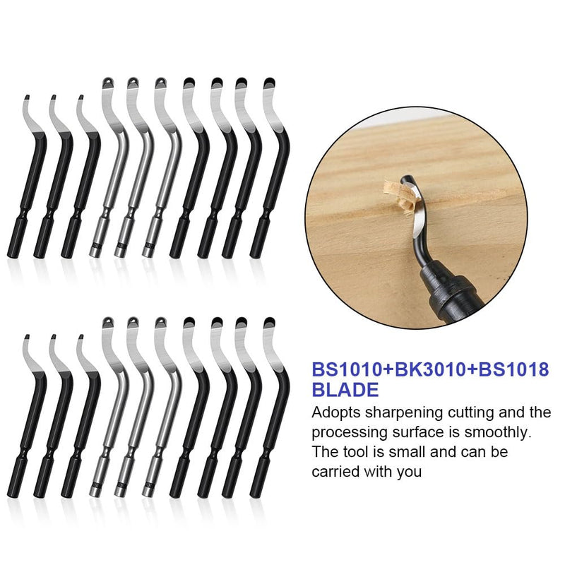 [Australia - AusPower] - flintronic Universal Deburring Tool, Pack of 20 Replacement Blades, Metal Handle Blades, 360° Rotating Blade Cutting Tool for 3D Printers, Plastic, Aluminium (without Metal Handle) 20 pieces (8 x BS1010 + 6 x BK3010 + 6 x BS1018) 