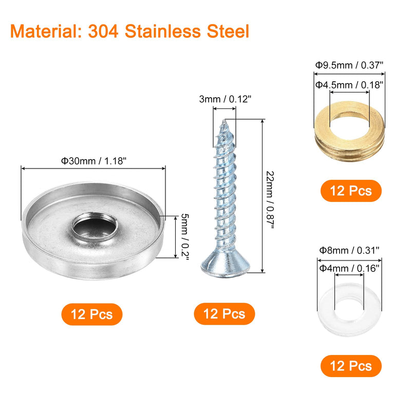 [Australia - AusPower] - uxcell 12 Pcs Screw Covers Caps, 304 Stainless Steel Mirror Screws Decorative Caps Cover Nails, Mirror Screws Fasteners for Sign Advertising Hardware Construction, 30mm Diameter, Silver 