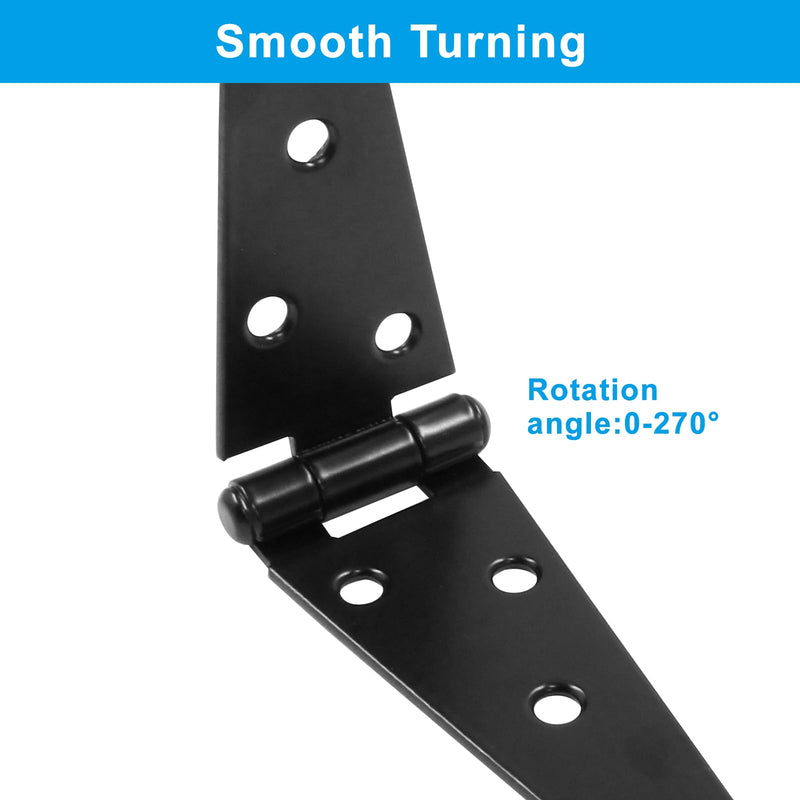 Hordion 4Pcs Strap Hinge Shed Door Hinges, 5 Inch Heavy Duty Gate Hinges Black Tee Hinge with Screws for Fence Wood Gate Cabinet Door 5 Inch, 4Pcs
