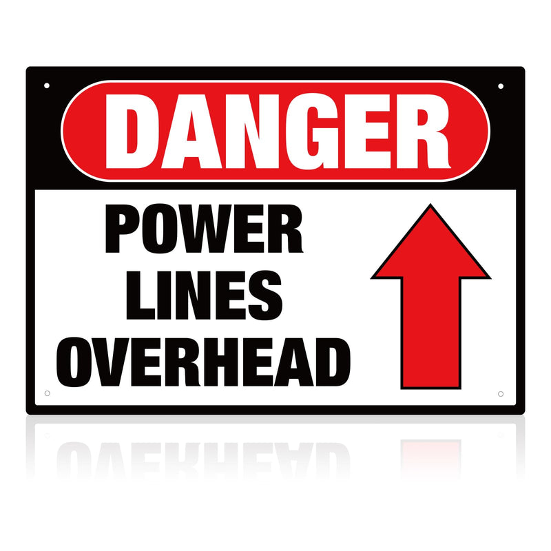 Tudomro 1 Pcs Danger: Power Lines Overhead Sign - 20" x 14" Aluminum Rounded Corners English Warning Sign for Indoor Outdoor, Pre-drill Holes at 4 Corners - OSHA Compliant