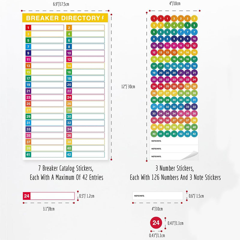 10 Sheets Breaker Panel Labels Electrical Box Sticker Numbers Breaker Panel Labels Electrical Sticker Number Catalog Load Center Adhesive Waterproof Reusable（Colorful） Colorful