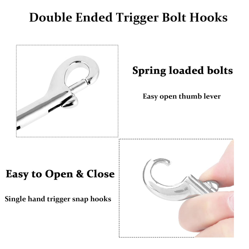 Atibin Ended Double Bolt Snaps Large Stainless Steel Bolt Snap Hooks Clips Trigger Snap Bolt Hook 3.5 inch 4Pcs