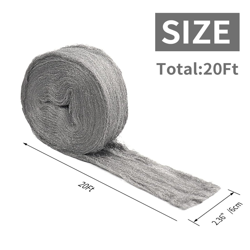 [Australia - AusPower] - Stainless Steel Wool, Steel Wool Fill Fabric Roll, Gap Blocker Coarse Wire Hardware Cloth DIY Kit for Holes, Wall, Garden, Kitchen, Pipeline in Garage (20FT) 20FT 
