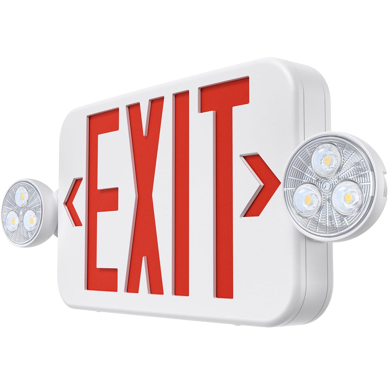 Emergency Sign Combo with Battery Backup, Double Sided Hardwired 6 LED Exit Sign, Adjustable Head Red Emergency Exit Light - Ceiling/Wall Mount, UL Listed, AC 120/277V (1 Pack) 1 Pack