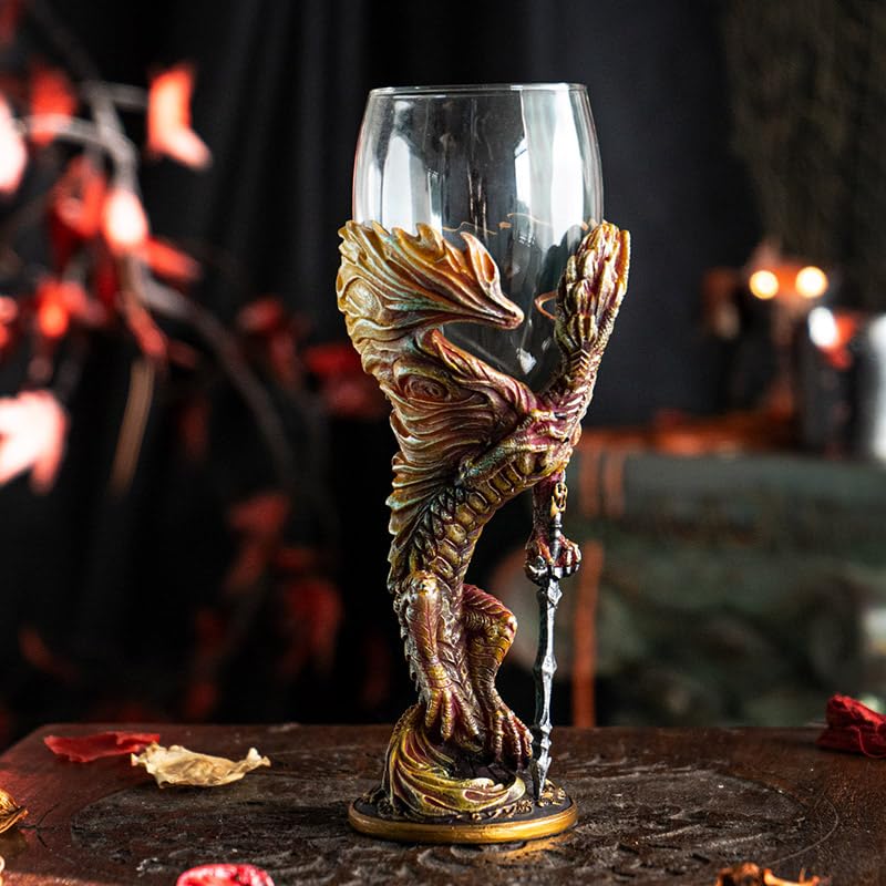 Pacific Giftware The Reptilian Eye Dragon Wine Glass Goblet Chalice 7oz Medieval Dungeons and Dragons Wine Cup Gift with Green Reptilian Eye Design (Yellow Medieval Dragon Blade)