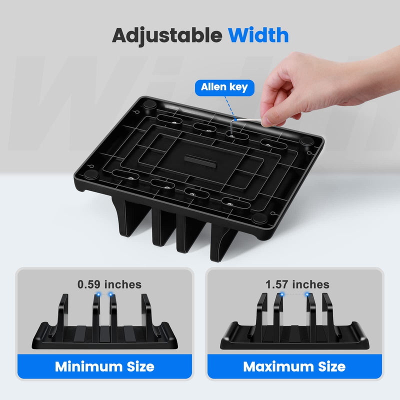 [Australia - AusPower] - Vaydeer 3-Slot Vertical Laptop Stand Made of Premium ABS Plastics 5 in 1 Design Space-Saving Adjustable Desk Organizer for All MacBook/Chromebook/Surface Three Slot Black 