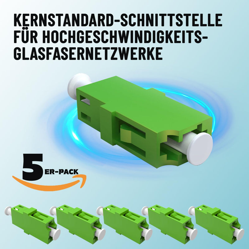 LC/APC Fiber Optic Adapter Pack of 5 Singlemode Coupler Green | A class ceramic insert with low insertion loss; up to 1000 mating cycles for long-lasting connection LC/APC-SM